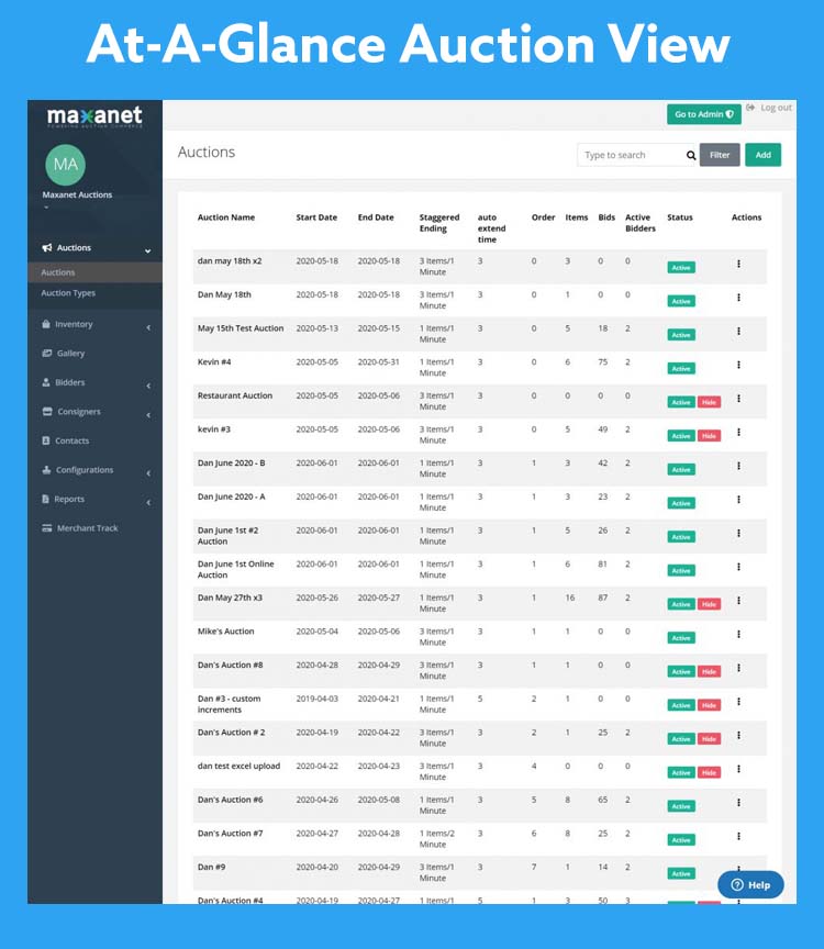 Maxanet Admin Panel - Auctions