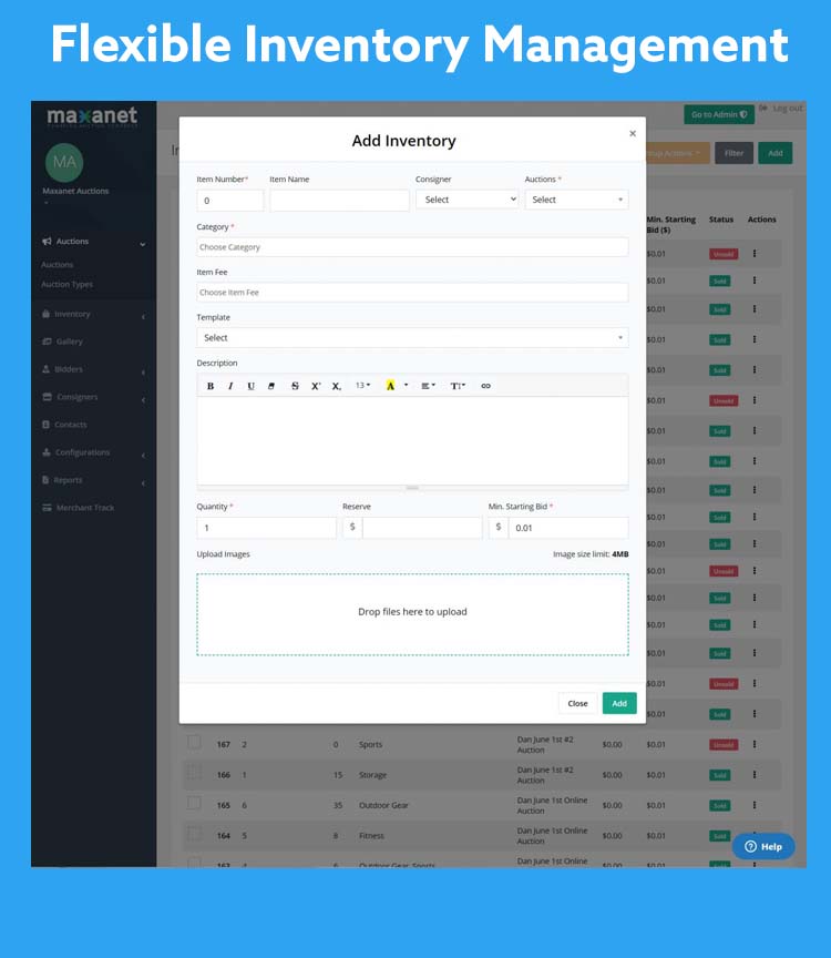 Maxanet Admin Panel Add New Inventory
