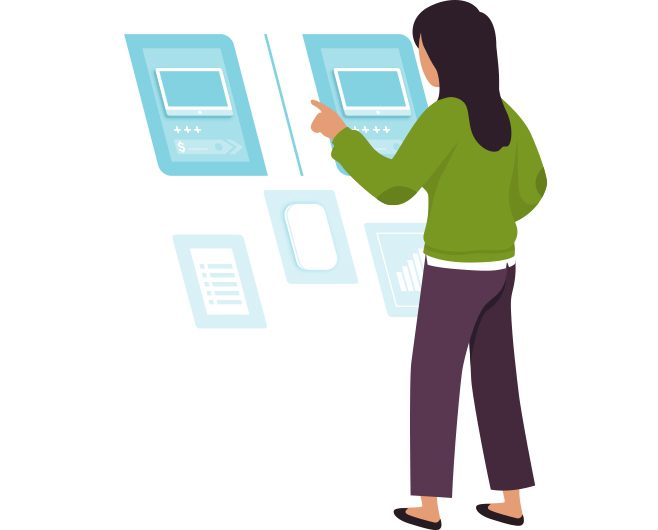 animated woman looking at analytics